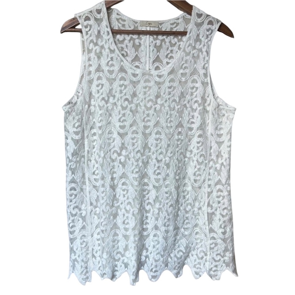 🤍 Capri Ivory Lace Sleeveless Tunic Top Slit Back Boho Romantic